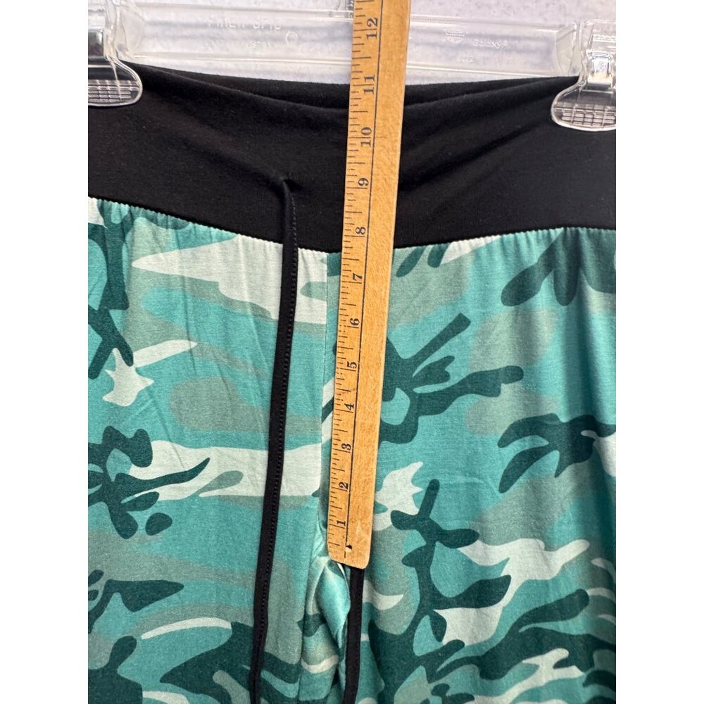 Green Camo Wide-Leg Pants With Black Waistband & Drawstring - Picture 6 of 10